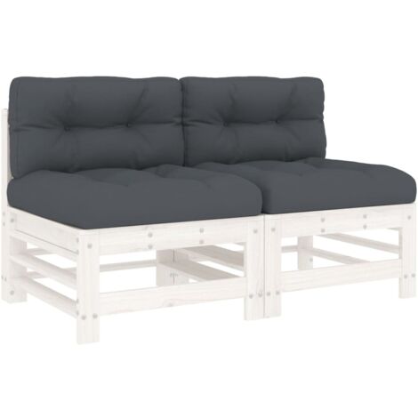 Canapés centraux avec coussins 2 pcs  Divan de jardin blanc bois de pin massif