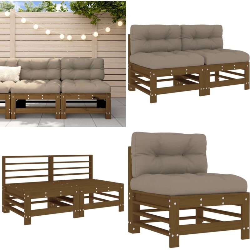 Canapés centraux avec coussins 2 pcs marron miel - Canape De Jardin - Mobilier De Jardin - Canapé Extérieur - Meubles De Jardin - Set De Salon De