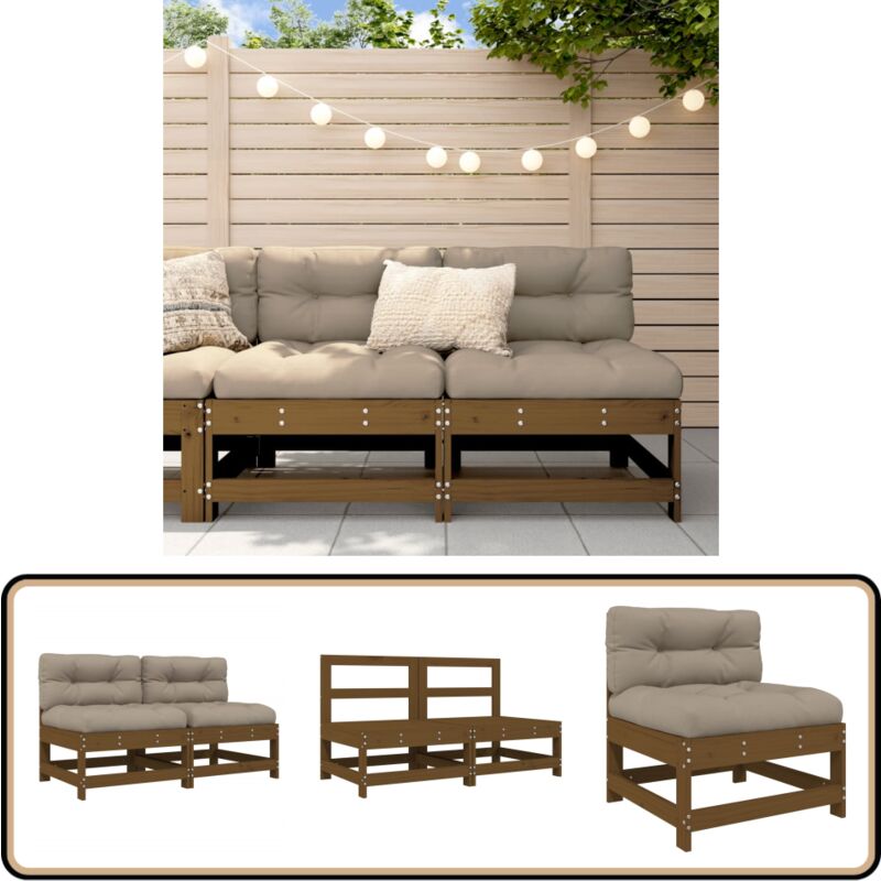 Canapés centraux avec coussins 2 pcs marron miel - Canape De Jardin - Mobilier De Jardin - Canapé Extérieur - Bois De Pin - Canapé Modulaire