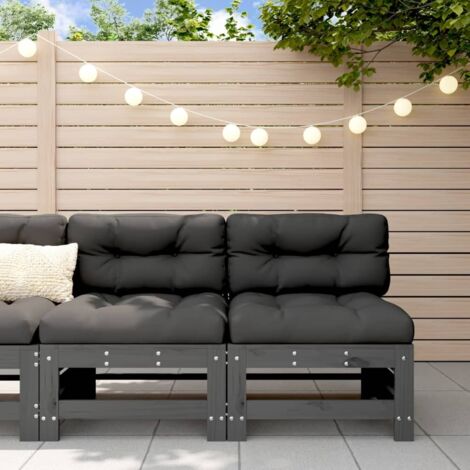 Canapés centraux avec coussins 2 pcs，Canapé de jardin，Banquette gris bois de pin massif DGBDF629488