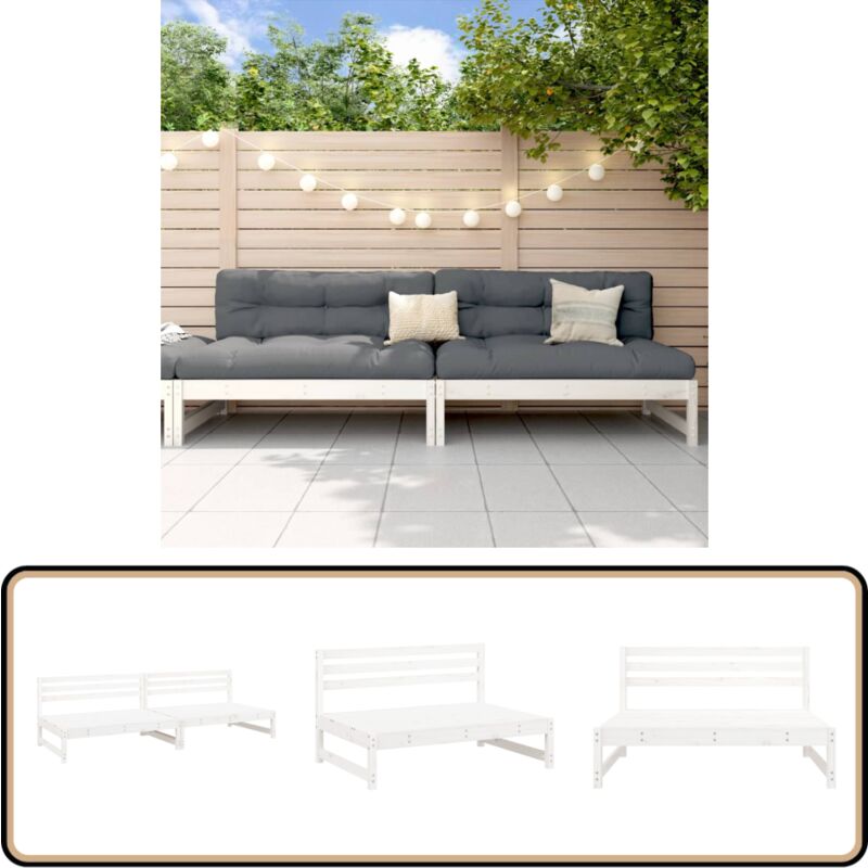 Canapés centraux de jardin 2pcs blanc 120x80 cm bois pin massif - Canape De Jardin - Canapé Extérieur - Mobilier De Jardin - Ensemble De Salon De