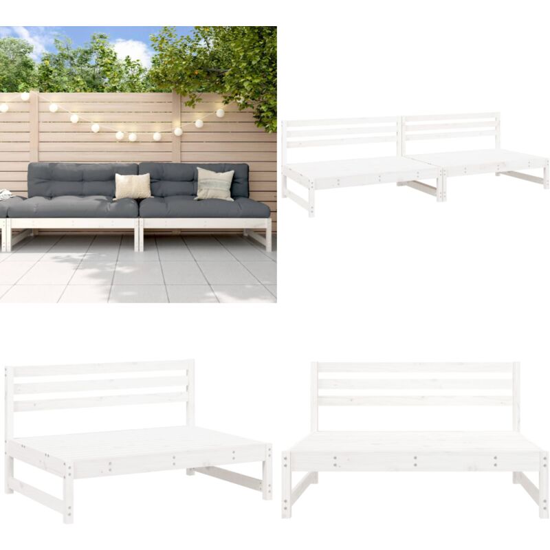 Canapés centraux de jardin 2pcs blanc 120x80 cm bois pin massif - Canape De Jardin - Canapé Extérieur - Mobilier De Jardin - Ensemble De Salon De