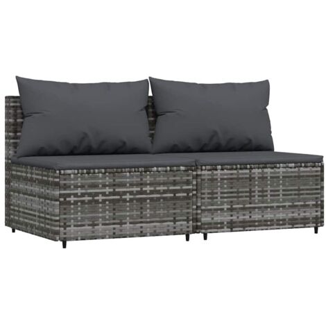 Canapés centraux de jardin  Divan de jardin et coussins 2pcs Gris Résine tressée