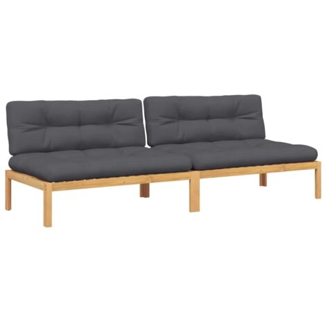 Canapés centraux palette de jardin 2pcs et coussins bois acacia vidaXL