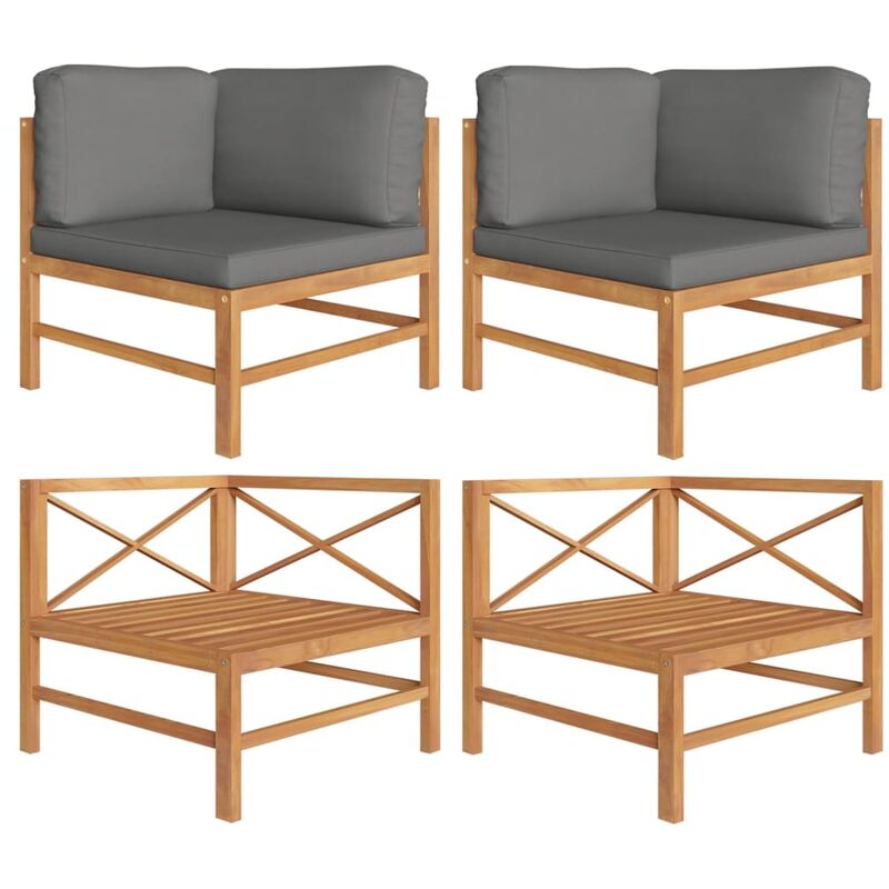 Canapés d'angle 2 pcs avec coussins gris foncé Teck solide
