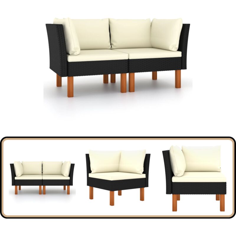 Canapés d'angle 2pcs Résine tressée et bois d'eucalyptus massif - Canape D'angle - Mobilier De Jardin - Salon De Jardin - Chaise Longue - Set De