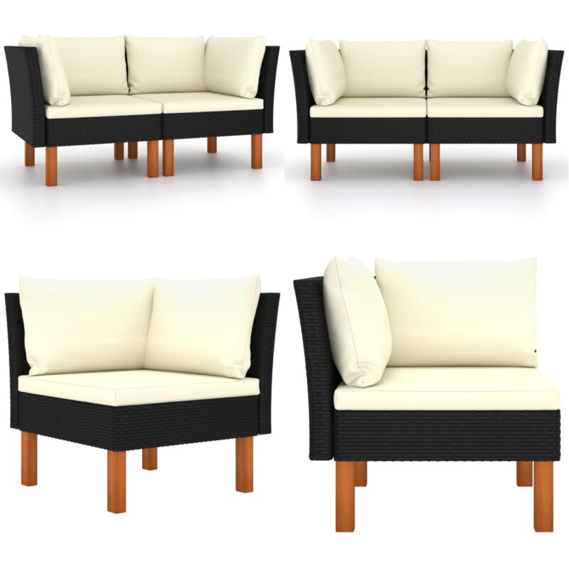 Canapés d'angle 2pcs Résine tressée et bois d'eucalyptus massif - Canape D'angle - Mobilier De Jardin - Salon De Jardin - Chaise Longue - Set De