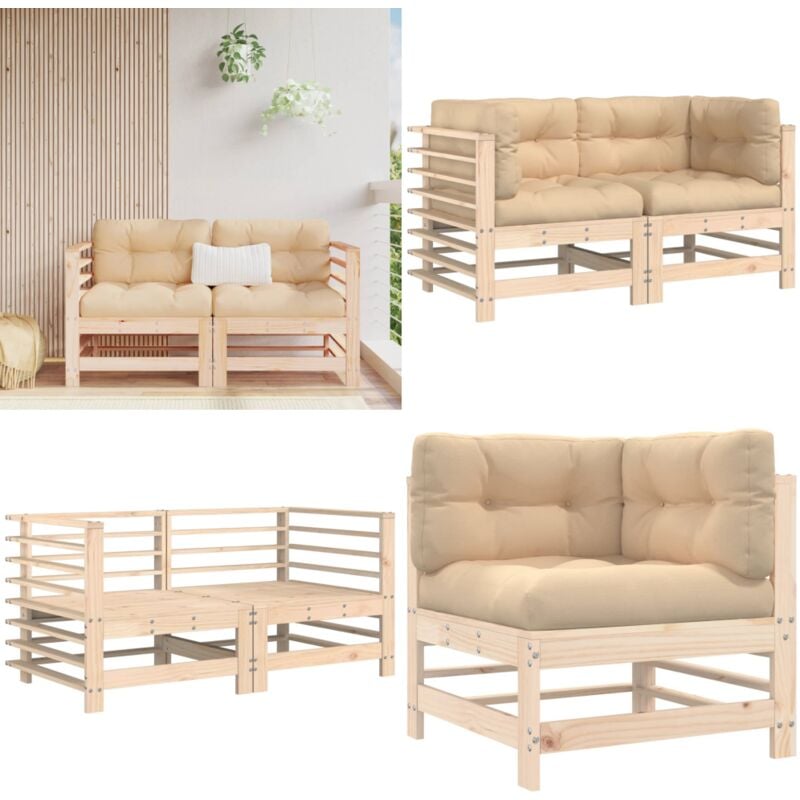 Canapés d'angle avec coussins 2 pcs bois de pin massif - Canape D'angle - Mobilier De Jardin - Canapé Extérieur - Set De Salon De Jardin - Chaise