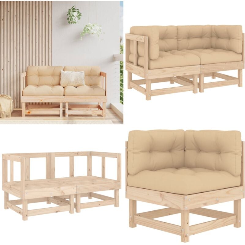 Canapés d'angle avec coussins 2 pcs bois de pin massif - Canape D'angle - Meuble De Jardin - Mobilier De Jardin - Sofa De Jardin - Jardin - Home &