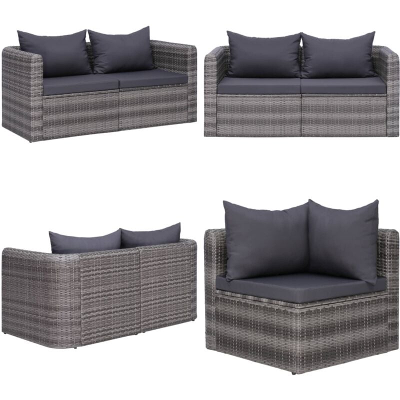 Canapés d'angle de jardin 2 pcs Gris Résine tressée - Canape De Jardin - Salon De Jardin - Mobilier De Jardin - Set De Canape - Chaise Longue - Home