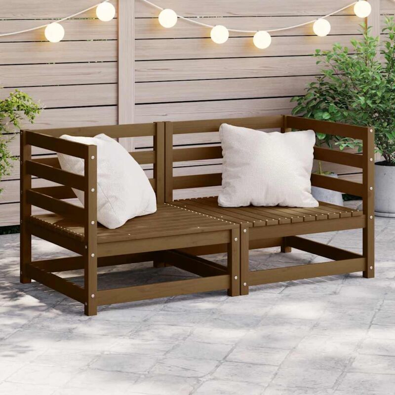 Canapés d'angle de jardin 2 pcs Marron miel Bois de pin massif