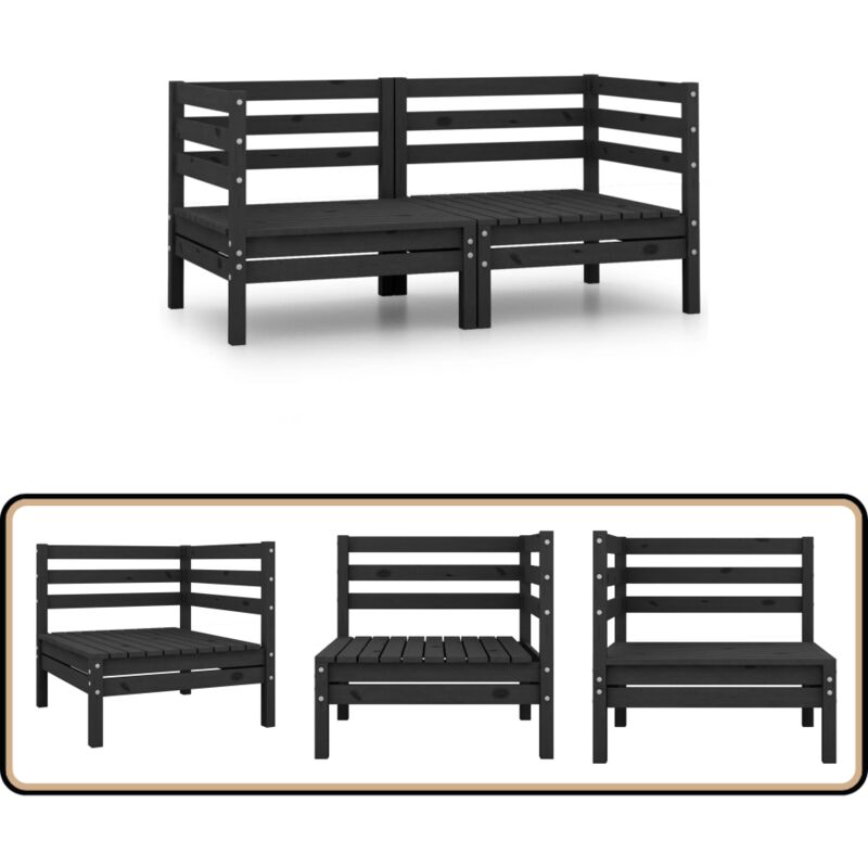 Canapés d'angle de jardin 2 pcs noir bois de pin massif - Canapé D'angle - Mobilier De Jardin - Salon De Jardin - Meubles De Jardin - Bois De Pin