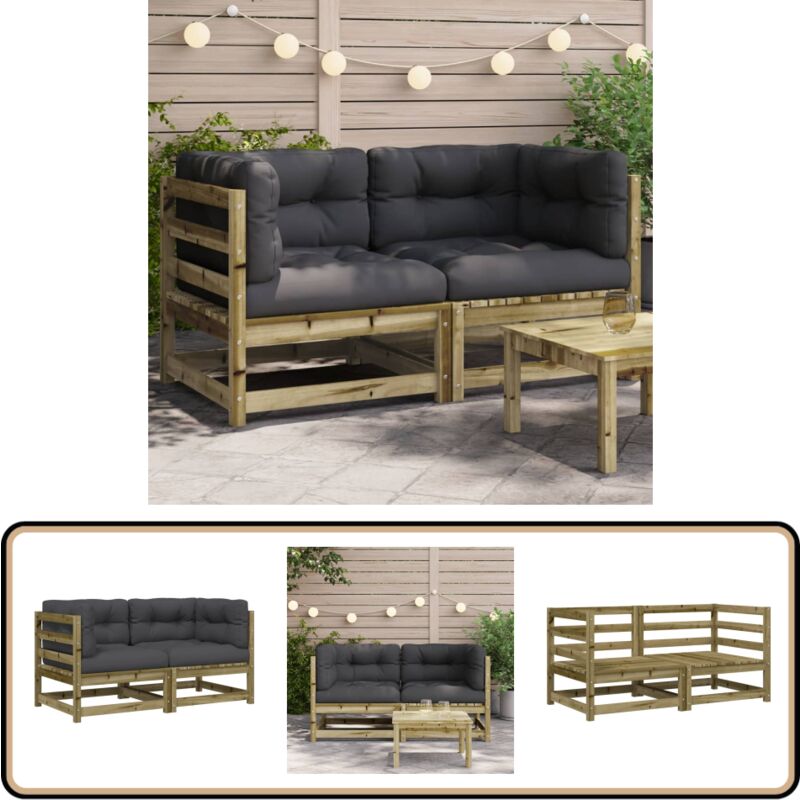 Canapés d'angle de jardin avec coussins 2 pcs bois pin imprégné - Canape De Jardin - Canapé D'angle - Mobilier De Jardin - Ensemble Salon De Jardin