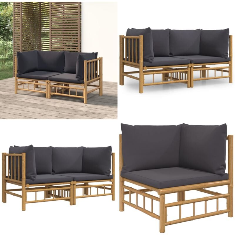 Canapés d'angle de jardin avec coussins gris foncé 2 pcs bambou - Canape D'angle - Mobilier De Jardin - Salon De Jardin - Bambou - Meubles Exterieur