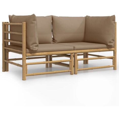 Canapés d'angle de jardin  Divan de jardin avec coussins taupe 2 pcs bambou