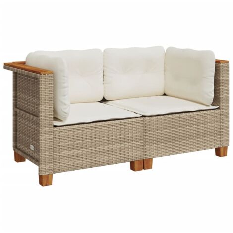 Canapés d'angle de jardin  Divan de jardin et coussins 2pcs beige résine tressée