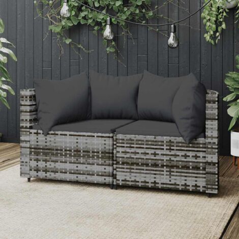 Canapés d'angle de jardin et coussins 2 pcs Canapé relax - Banc de jardin gris résine tressée BV688063 - BonneVie