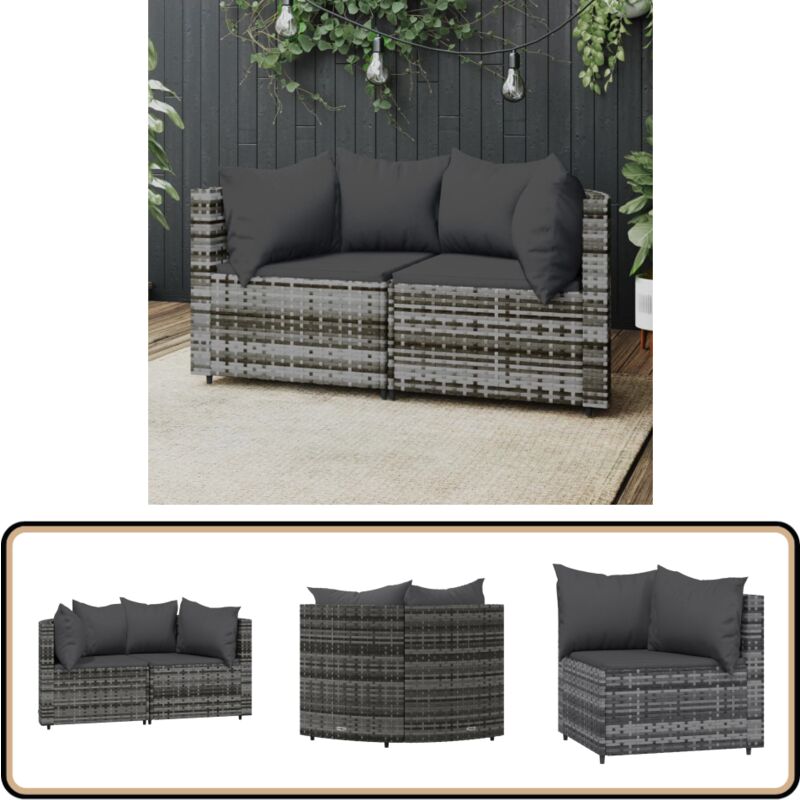 Canapés d'angle de jardin et coussins 2 pcs gris résine tressée - Canape De Jardin - Mobilier De Jardin - Canapé D'angle - Meubles De Jardin - Chaise