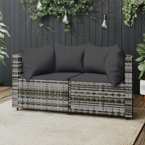 Canapés d'angle de jardin et coussins 2 pcs - Salon de jardin - Banc de jardin - gris résine tressée Chic-381557