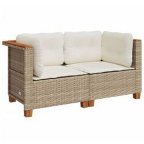 Canapés d'angle de jardin et coussins 2pcs beige résine tressée