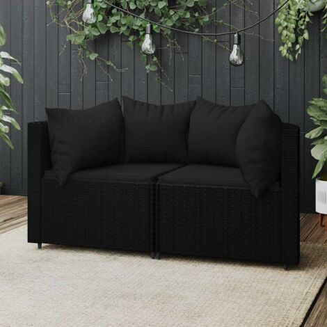Canapés d'angle de jardin et coussins 2pcs - Salon de jardin - Banc de jardin - Noir Résine tressée Chic-153280