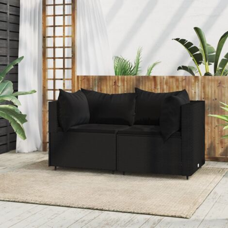 Canapés d'angle de jardin et coussins 2pcs - Salon de jardin - Banc de jardin - Noir Résine tressée Chic-581801