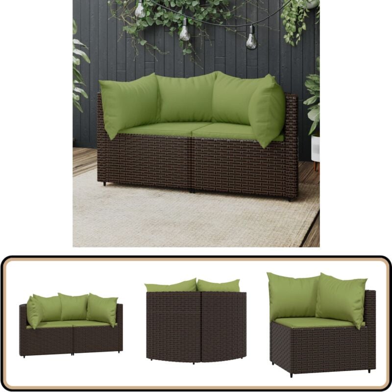 Canapés d'angle de jardin et coussins2pcs marron résine tressée - Canape De Jardin - Canapé D'angle - Mobilier De Jardin - Meubles De Jardin