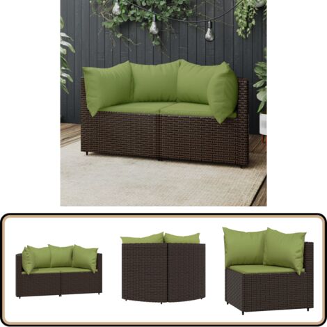 Canapé D'angle Jardin En Résine Tressée Marron - Design Modulaire, Cadre Acier, Coussins Inclus