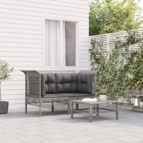 Canapés d'angle de jardin et coussins，Canapé d'extérieur，Banquette / Sofa / Divan de jardin 2 pcs gris résine tressée MEMV486478 MaisonChic