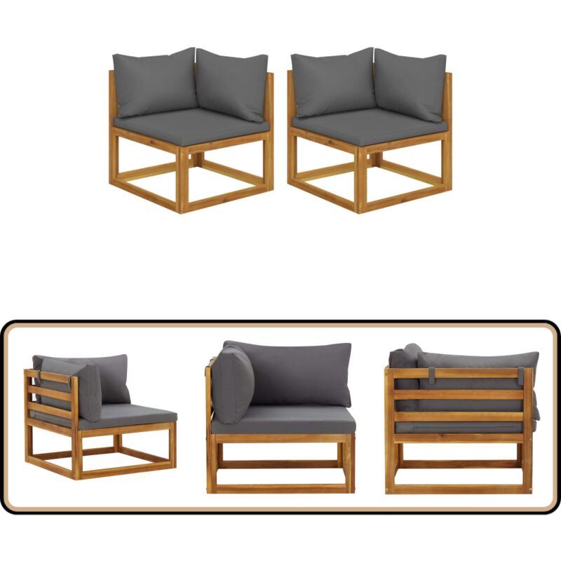Canapés d'angle sectionnels 2 pcs avec coussins Gris foncé - Canape D'angle - Canapé Sectionnel - Mobilier De Jardin - Meubles De Terrasse - Set De
