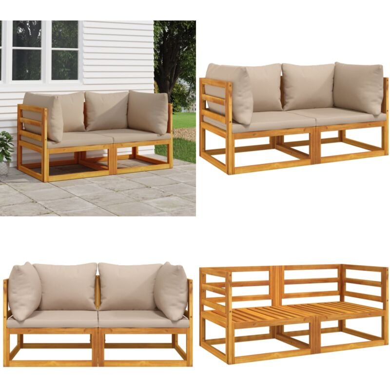 Canapés d'angle sectionnels 2 pcs coussins taupe Bois acacia - Canape D'angle - Mobilier De Jardin - Canapé Extérieur - Jardin - Terrasse - Home &