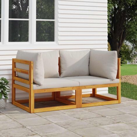 Canapés d'angle sectionnels 2pcs  Sofa Banquette de jardin coussins gris clair bois acacia 45914