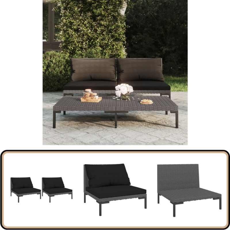 Canapés de jardin 2 pcs avec coussins Résine tressée demi-ronde - Canape De Jardin - Meubles De Jardin - Salon De Jardin - Set De Jardin - Fauteuil