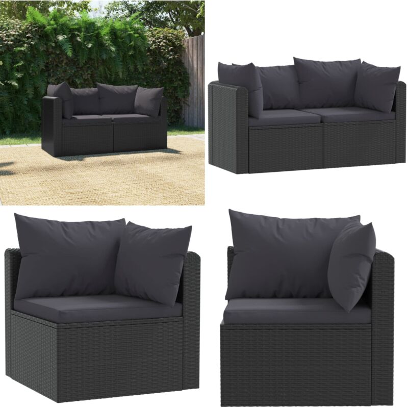 Canapés de jardin 2 pcs avec coussins Résine tressée Noir - Canape De Jardin - Mobilier De Jardin - Set De Salon De Jardin - Ameublement Extérieur