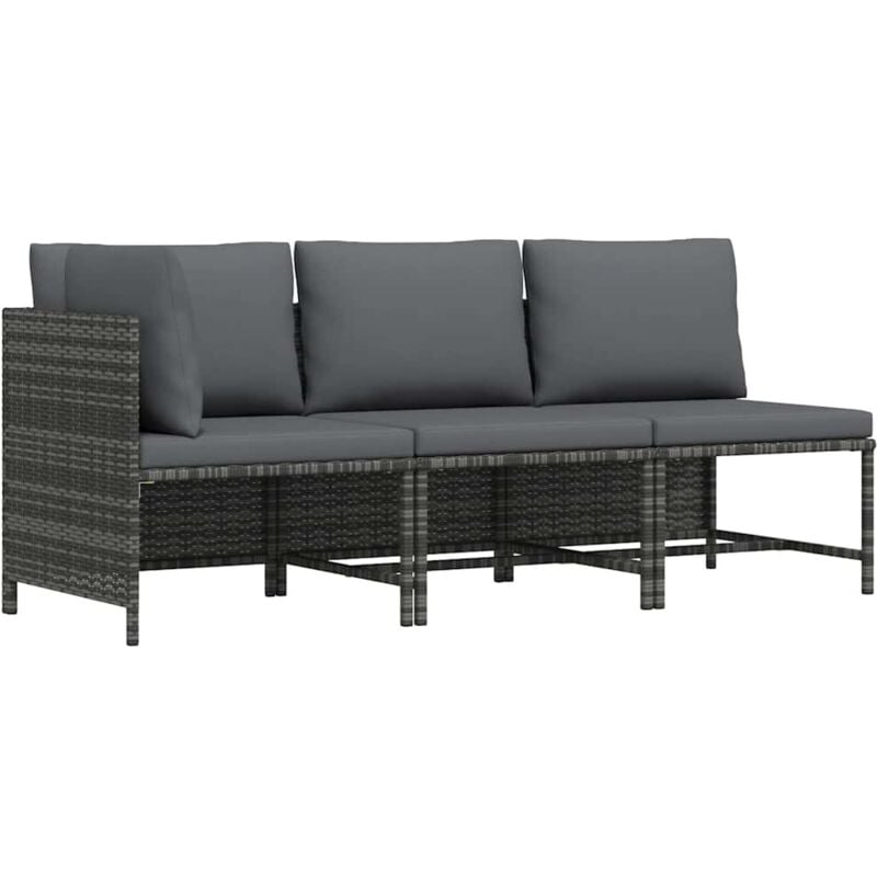 Vidaxl - Salon de jardin 3 pcs avec coussins Résine tressée Gris