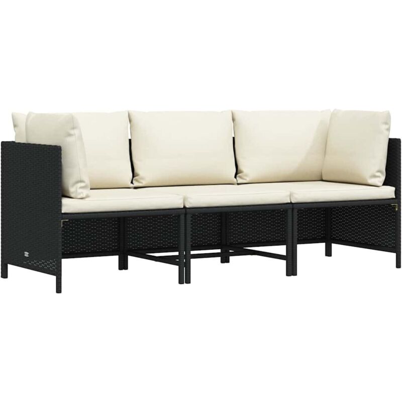 Vidaxl - Canapé de jardin à 3 places avec coussins Noir Résine tressée
