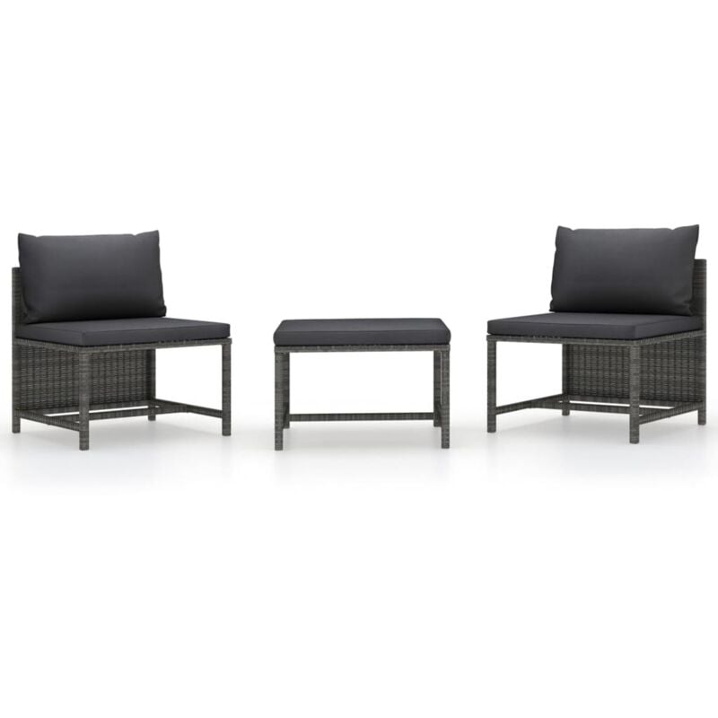 Salon de jardin 3 pcs avec coussins Gris Résine tressée Vidaxl