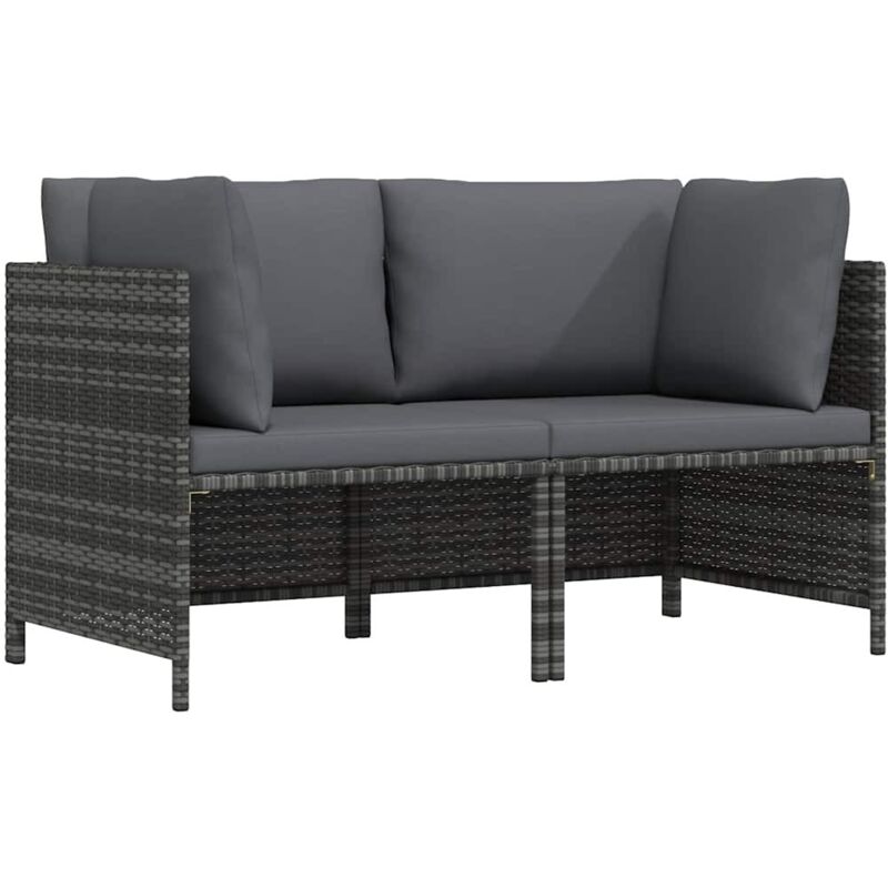 Canapé de jardin à 2 places avec coussins Gris Résine tressée Vidaxl
