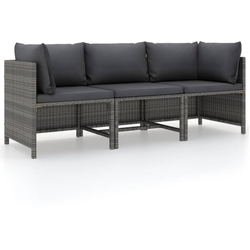 Vidaxl Canap&eacute; De Jardin &Agrave; 3 Places Avec Coussins Gris R&eacute;sine Tress&eacute;e