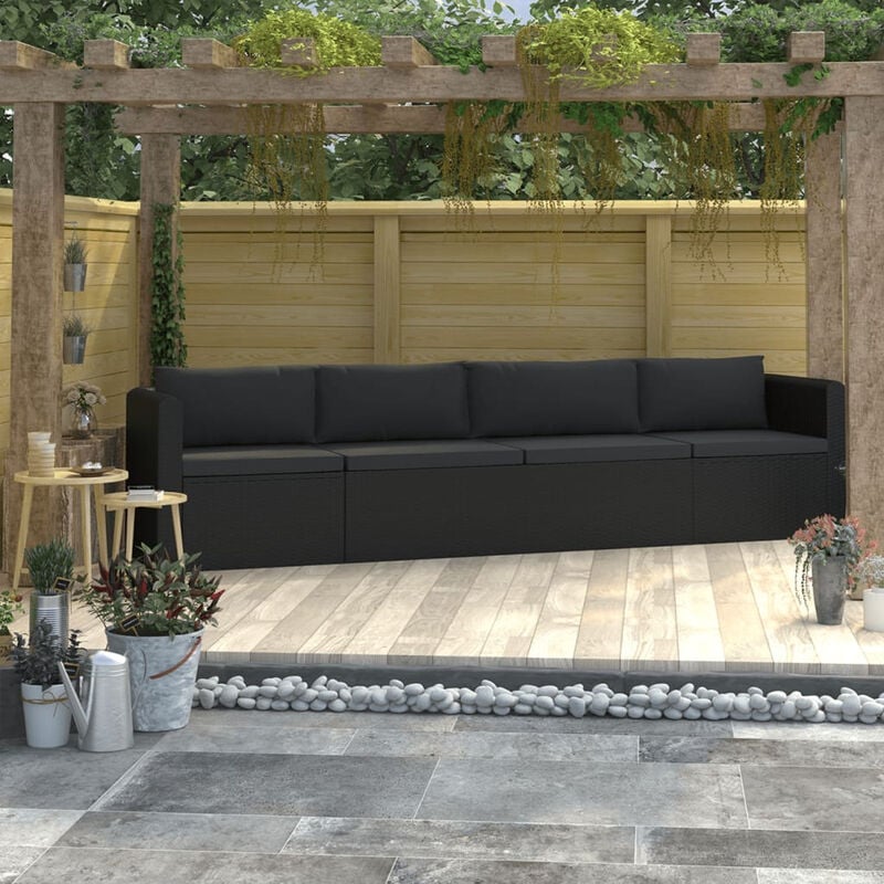 Asupermall - Canapes de jardin 4 pcs avec coussins Resine tressee Noir