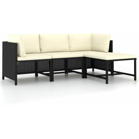 Canapés de jardin 4 pcs avec coussins，Canapé d'extérieur，Banquette / Sofa / Divan de jardin Noir Résine tressée MEMV752163