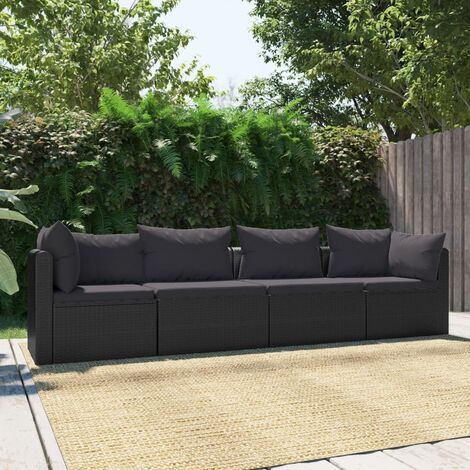 Canapés de jardin 4 pcs avec coussins，Canapé d'extérieur，Banquette / Sofa / Divan de jardin Résine tressée Noir MEMV774312