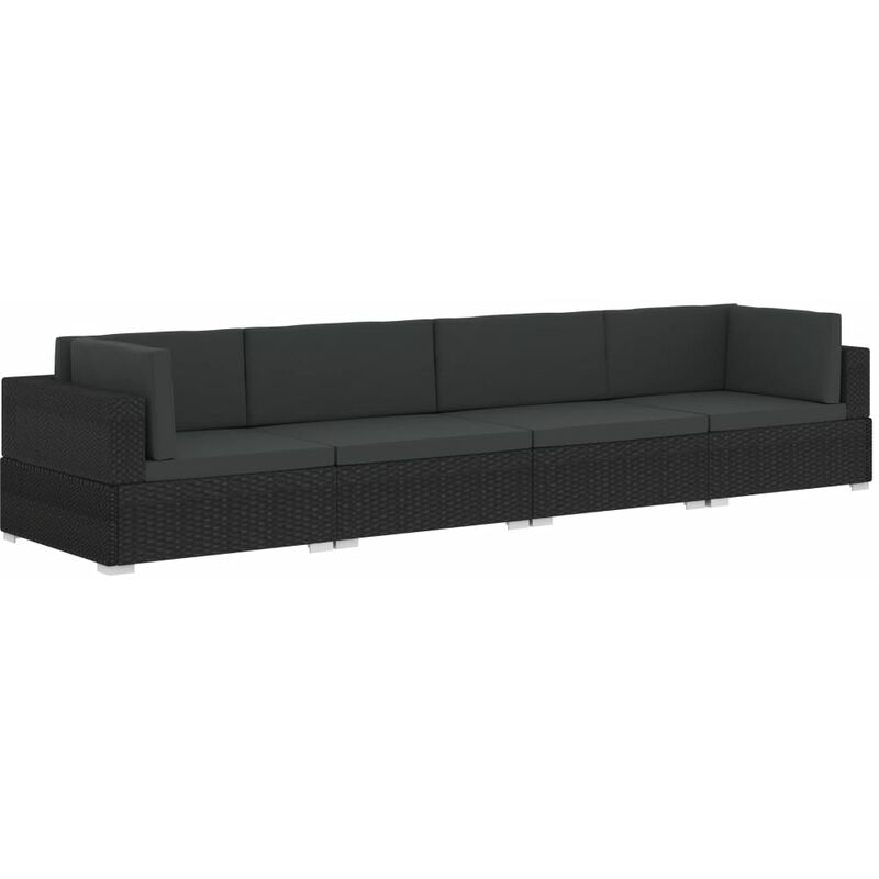 Canapés de jardin 4 pièces avec coussins résine tressée noir