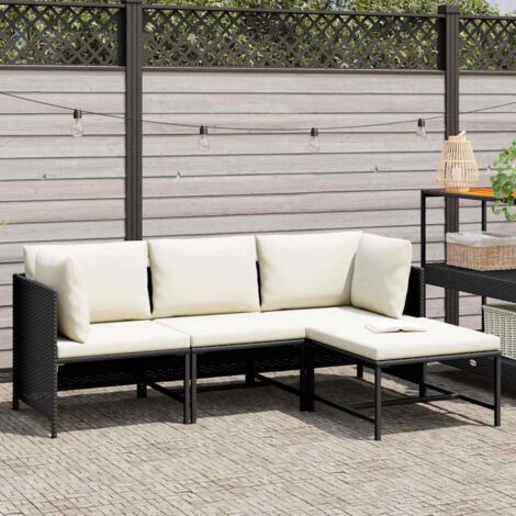 Canapés de jardin  Divan de jardin 4 pcs avec coussins Noir Résine tressée