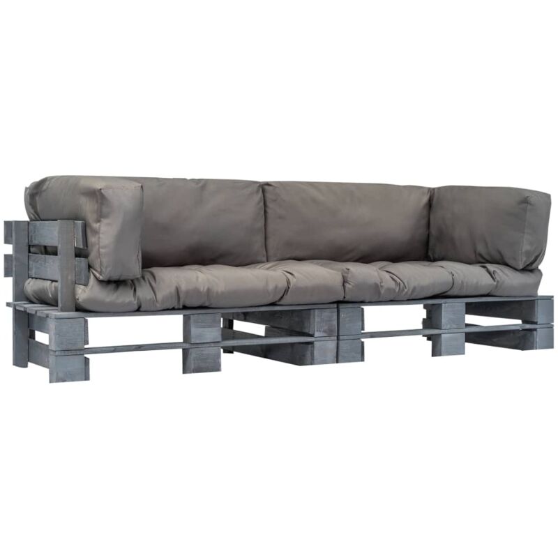 Canapés de jardin palette 2 pcs Coussins gris Pinède