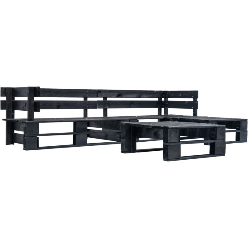 4 pcs Canapés de jardin - Canapés palette Canapés Relax de jardin - Noir Bois vidaXL