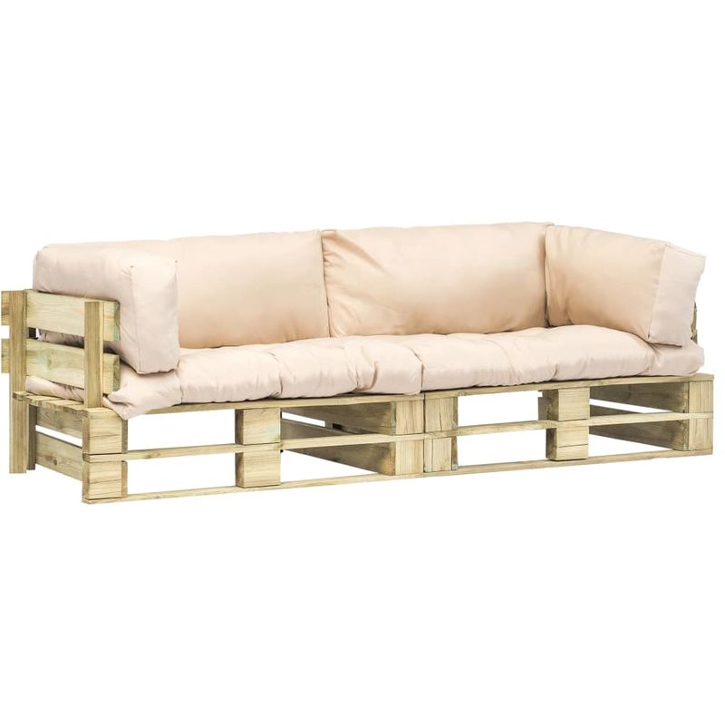 Canapes de jardin palette a 2 pcs et coussins sable Pinede