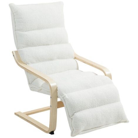 Canapés et canapés-lits - Fauteuil relax réglable sherpa - Avec repose-pieds et accoudoirs - Modèle à bascule - Blanc