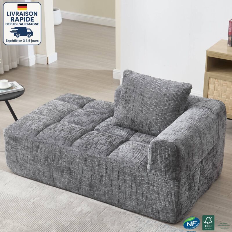 Canapés, fauteuil avec coussins, tissu chenille, gris, canapé droit, canapé 1 place, 158x90x60cm