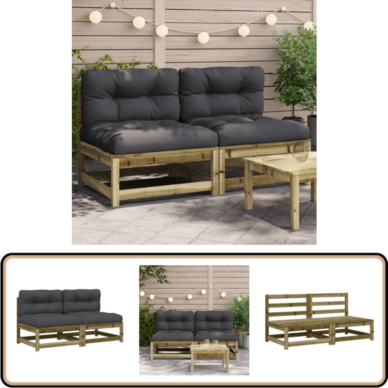 Canapés jardin sans accoudoirs coussins 2 pcs bois pin imprégné - Canape De Jardin - Mobilier De Jardin - Canapé Extérieur - Ensemble Canapé Jardin